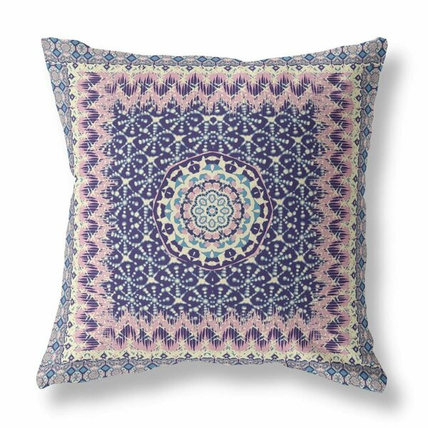 Homeroots 16 in. Holy Floral Indoor & Outdoor Throw Pillow Pink & Indigo 414614